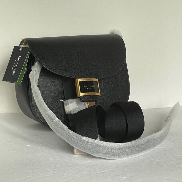 Kate Spade Katy Crossbody Black Leather Saddle Bag Medium Shoulder Bag - Picture 10 of 13